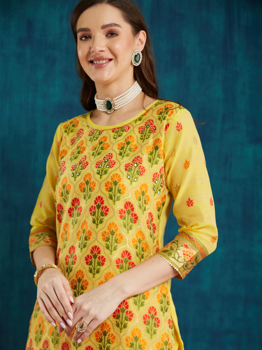 Dhiyona RV Women's jacquard Fabric jacquard Print Kurta Set With Dupatta