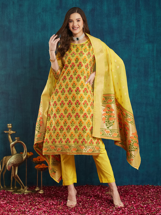 Dhiyona RV Women's jacquard Fabric jacquard Print Kurta Set With Dupatta