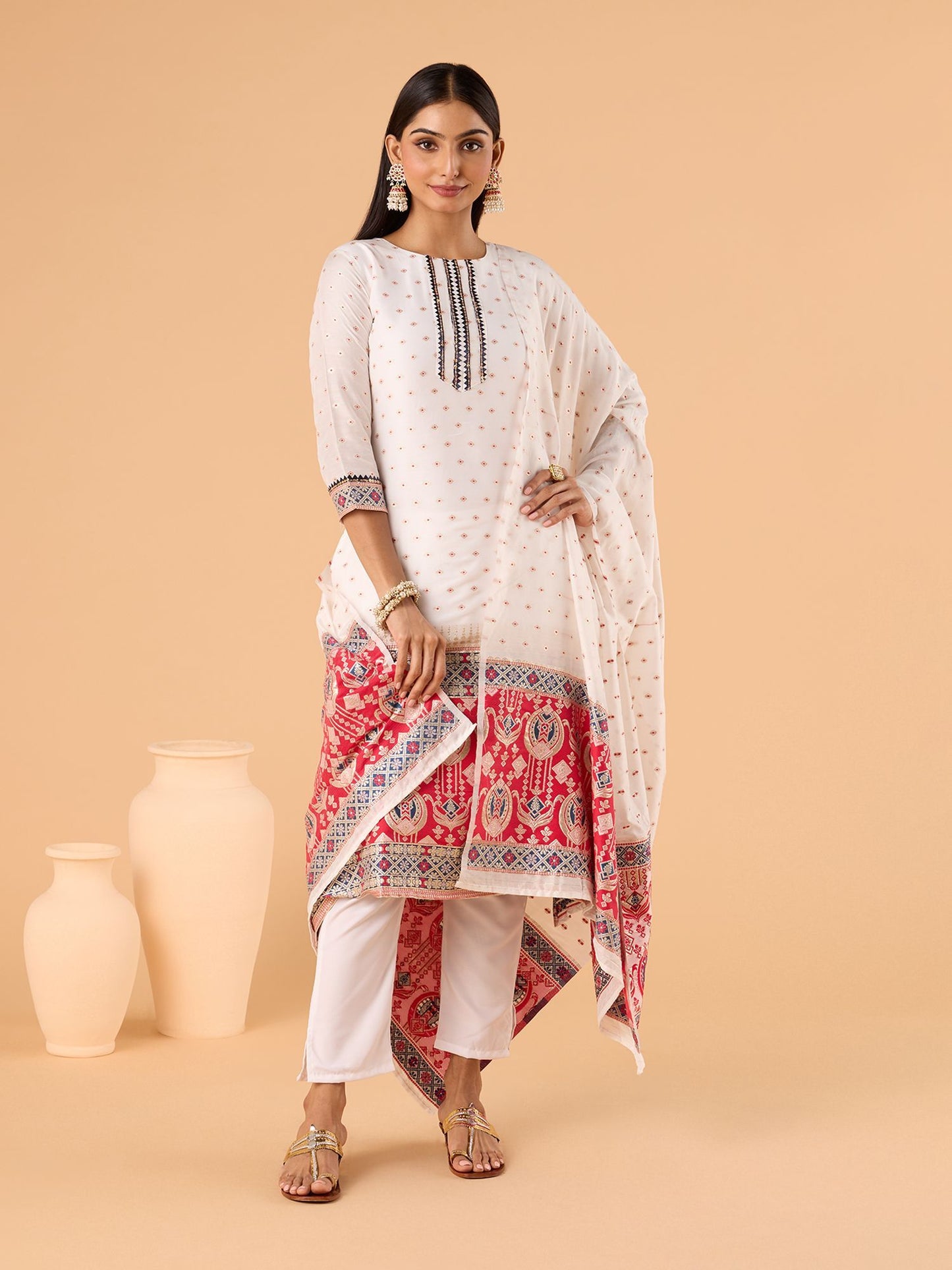 Dhiyona RV Women's jacquard Fabric jacquard Print Kurta Set With Dupatta