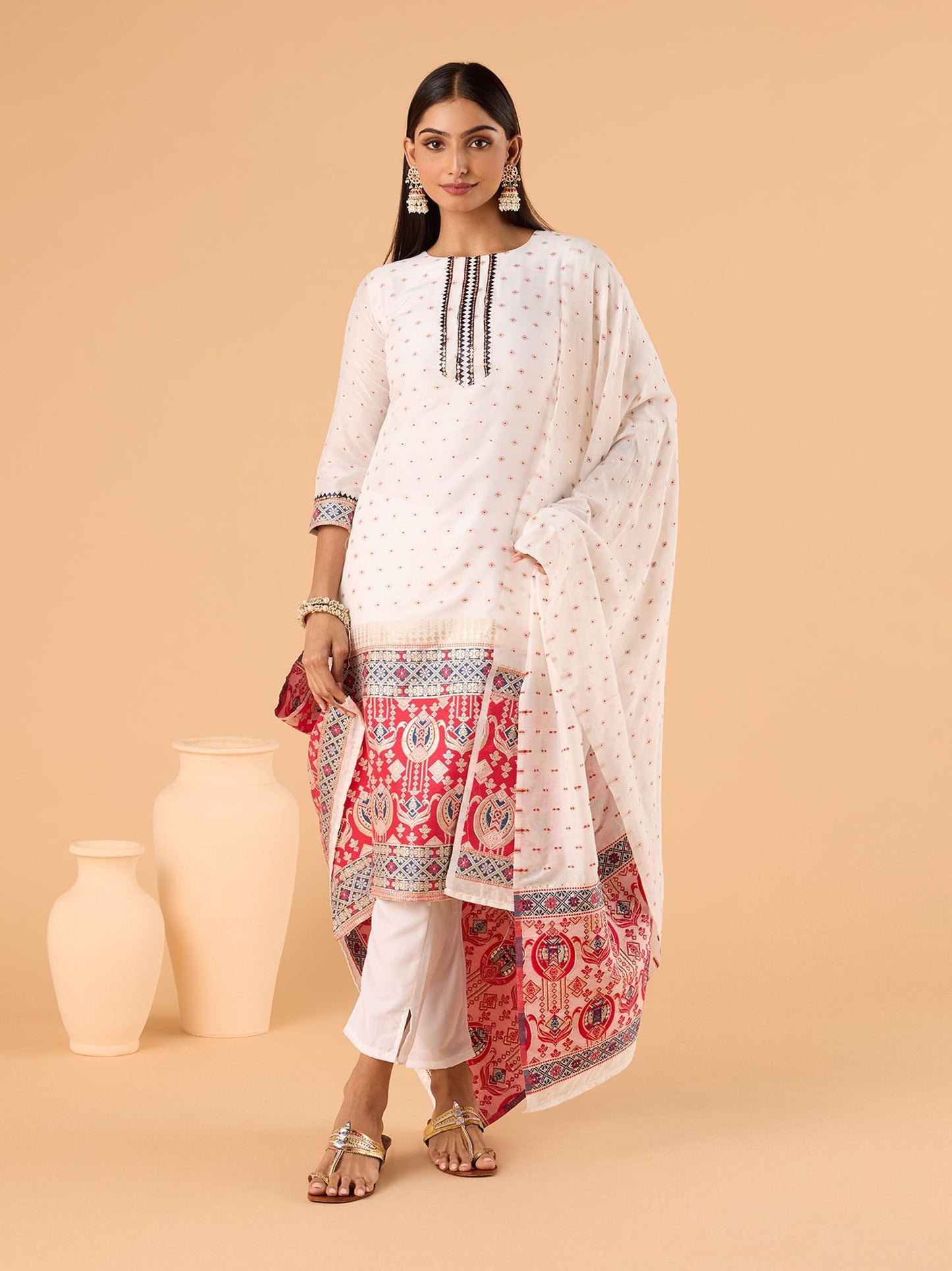 Dhiyona RV Women's jacquard Fabric jacquard Print Kurta Set With Dupatta