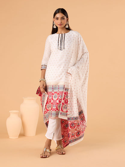 Dhiyona RV Women's jacquard Fabric jacquard Print Kurta Set With Dupatta