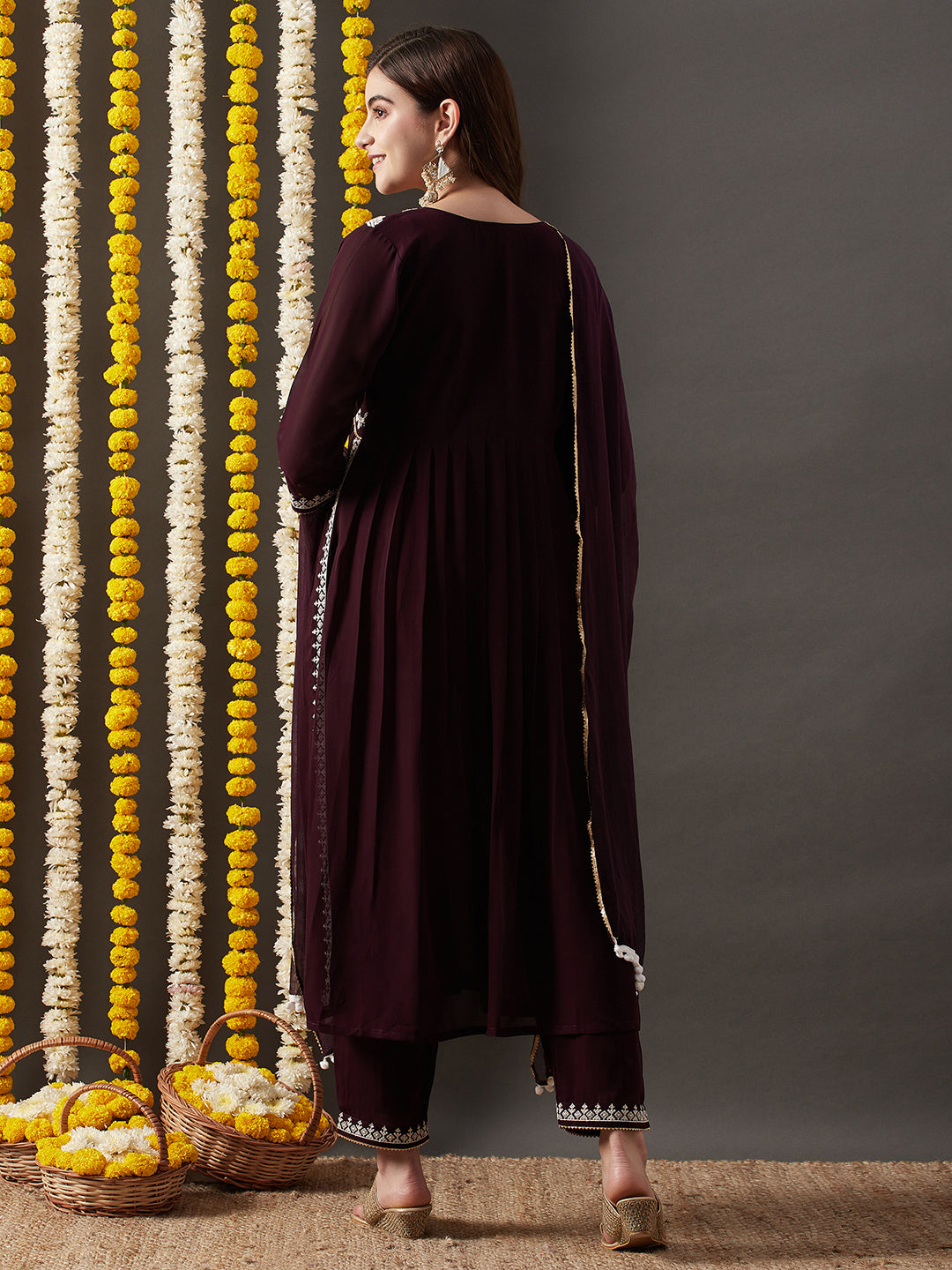 Dhiyona RV Women's Faux Georgette Fabric  Embroidered Kurta Set With Dupatta