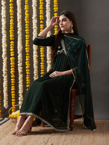Dhiyona RV Women's Faux Georgette Fabric  Embroidered Kurta Set With Dupatta