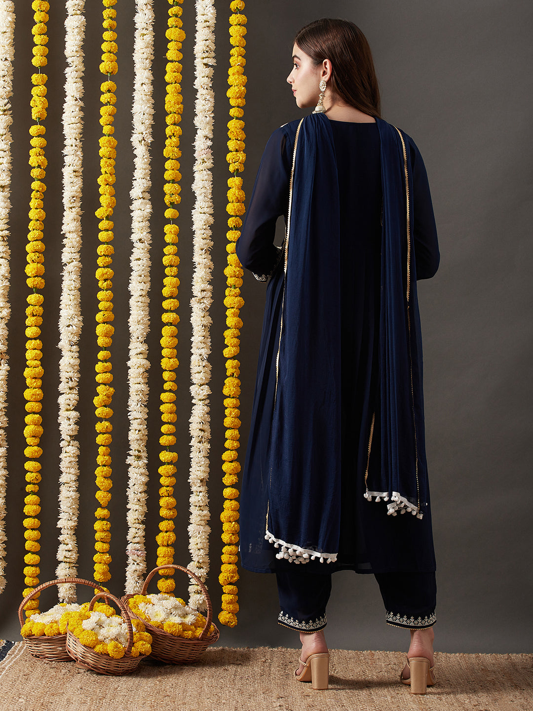 Dhiyona RV Women's Faux Georgette Fabric  Embroidered Kurta Set With Dupatta