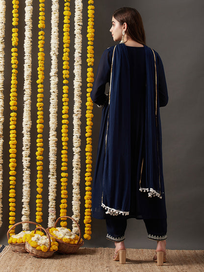 Dhiyona RV Women's Faux Georgette Fabric  Embroidered Kurta Set With Dupatta