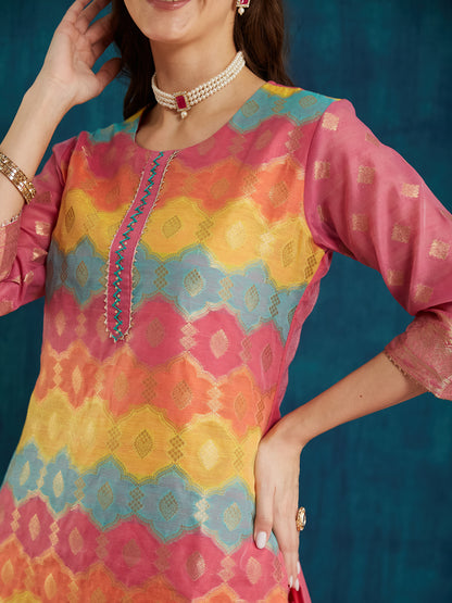 Dhiyona RV Women's Cotton Chanderi Fabric Jacquard  Kurta Set With Jacquard Print Dupatta