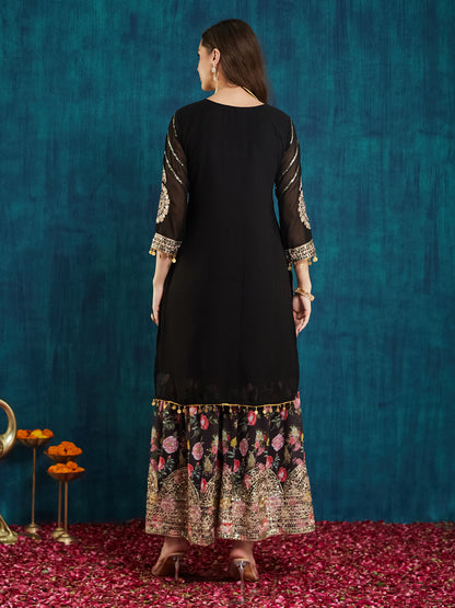 Dhiyona RV Women's Faux Georgette Fabric Zari Sequence embroidery Work Kurtaset With Dupatta