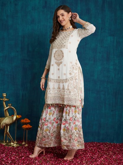 Dhiyona RV Women's Faux Georgette Fabric Zari Sequence embroidery Work Kurtaset With Dupatta