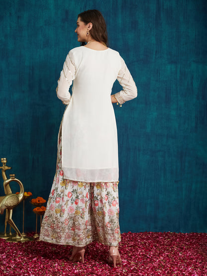 Dhiyona RV Women's Faux Georgette Fabric Zari Sequence embroidery Work Kurtaset With Dupatta