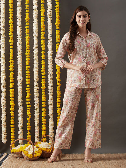 Dhiyona RV Women's Cotton Blend Fabric Machine Print Shirt With Pants