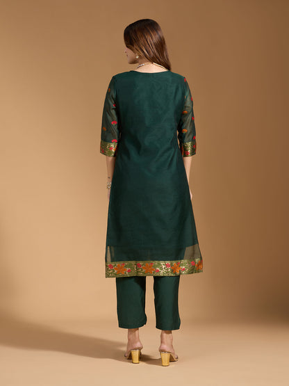 Dhiyona RV Women's Cotton Chanderi Fabric Jacquard Print Kurta Set With Dupatta