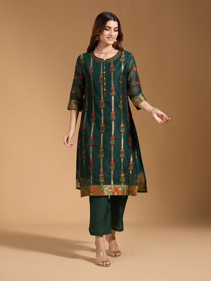 Dhiyona RV Women's Cotton Chanderi Fabric Jacquard Print Kurta Set With Dupatta