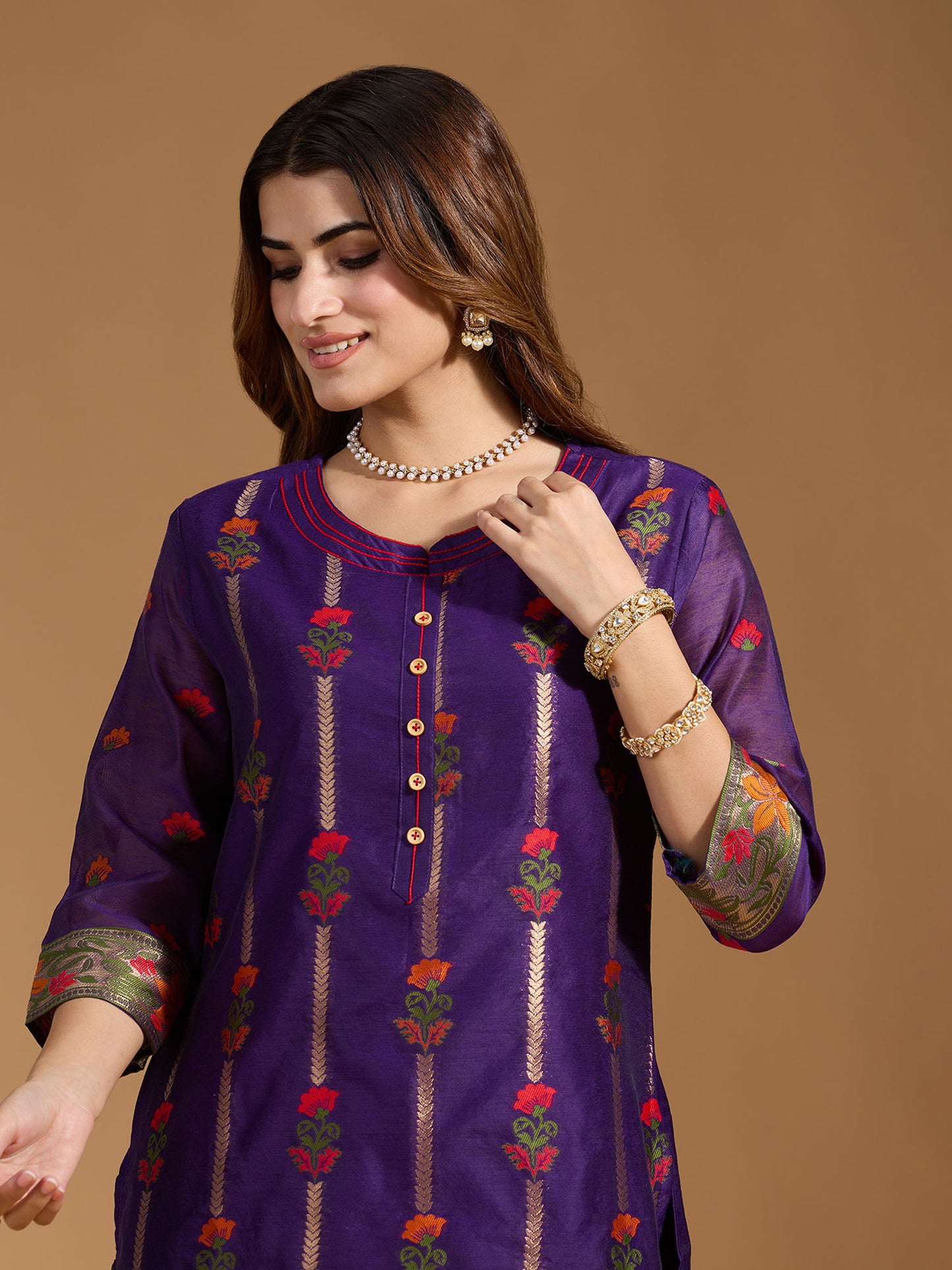 Dhiyona RV Women's Cotton Chanderi Fabric Jacquard Print Kurta Set With Dupatta