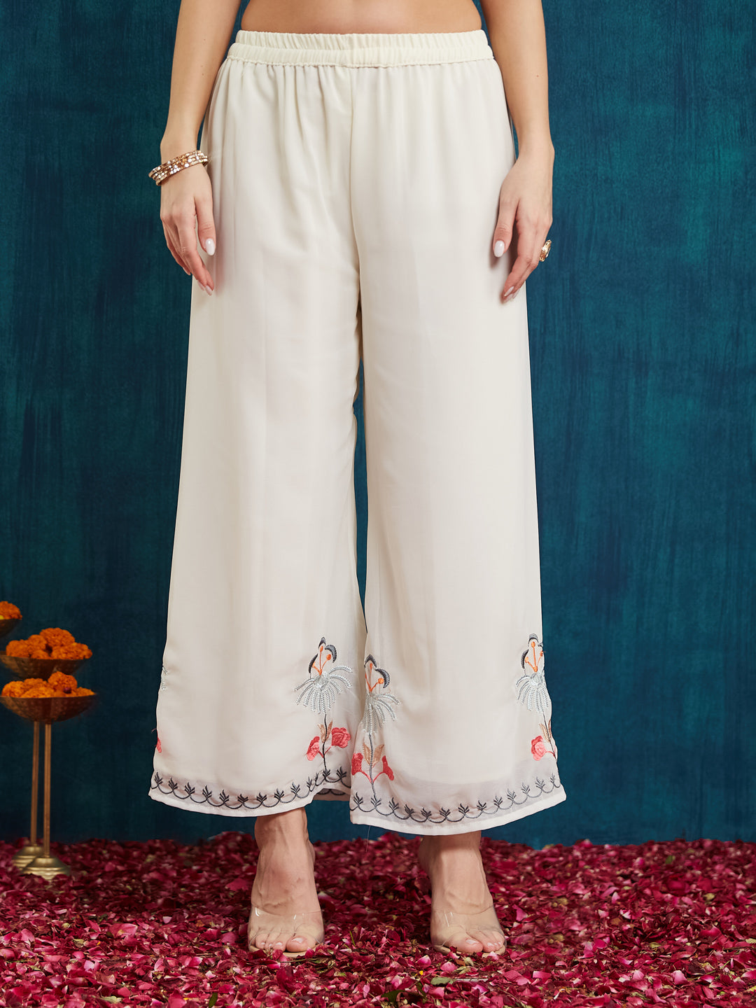 Dhiyona RV Women's Faux Georgette Fabric Thread Embroidery Kurta set With Dupatta