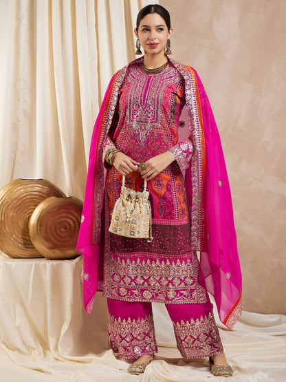 Dhiyona RV Women's Faux Georgette Fabric Zari Embroidery Kurtaset With Dupatta