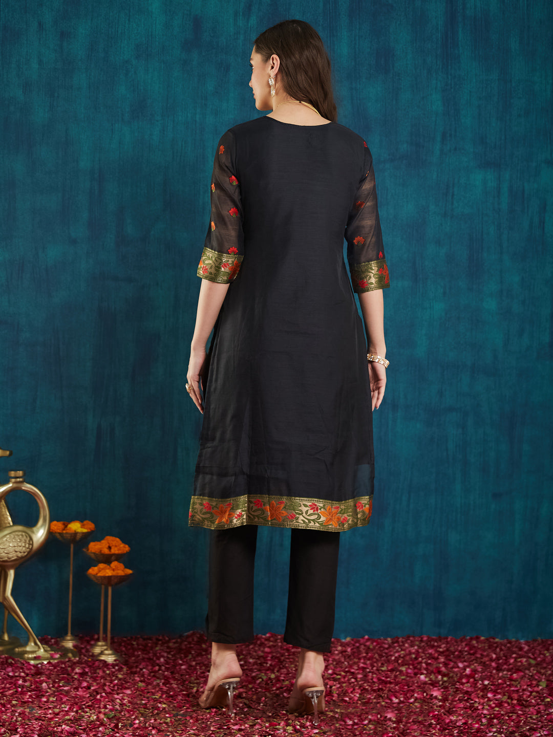 Dhiyona RV Women's Cotton Chanderi Fabric Jacquard Print Kurta Set With Dupatta