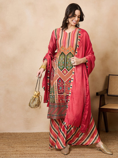 Dhiyona RV Women's Exclusive Chinon Fabric Sequence Work Straight Kurta,Palazzo With Dupatta