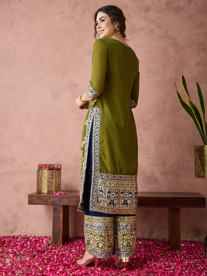 Dhiyona RV Women's Faux Georgette Fabric Zari Embroidery Kurtaset With Dupatta
