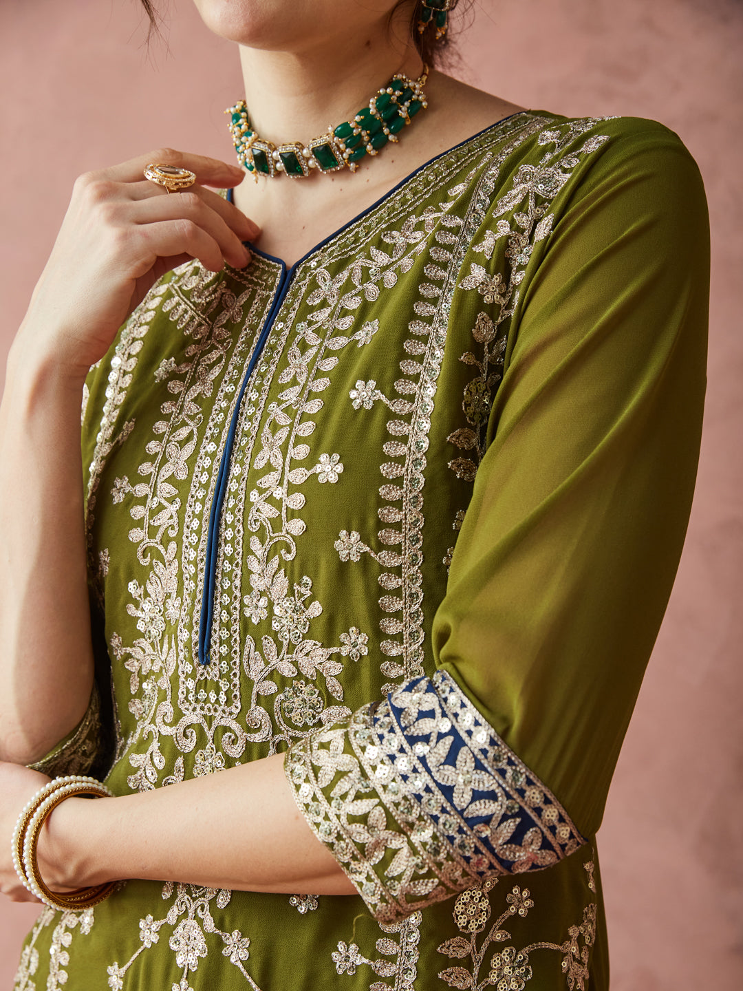 Dhiyona RV Women's Faux Georgette Fabric Zari Embroidery Kurtaset With Dupatta