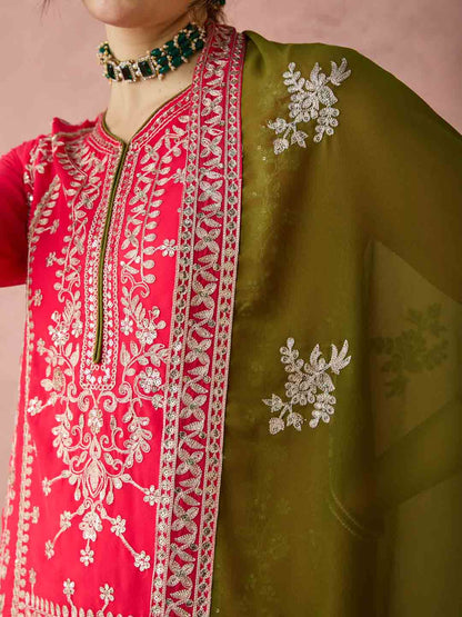 Dhiyona RV Women's Faux Georgette Fabric Zari Embroidery Kurtaset With Dupatta
