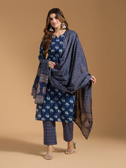 Dhiyona RV Women's Exclusive Soft Cotton Fabric Printed Kurtaset With Dupatta
