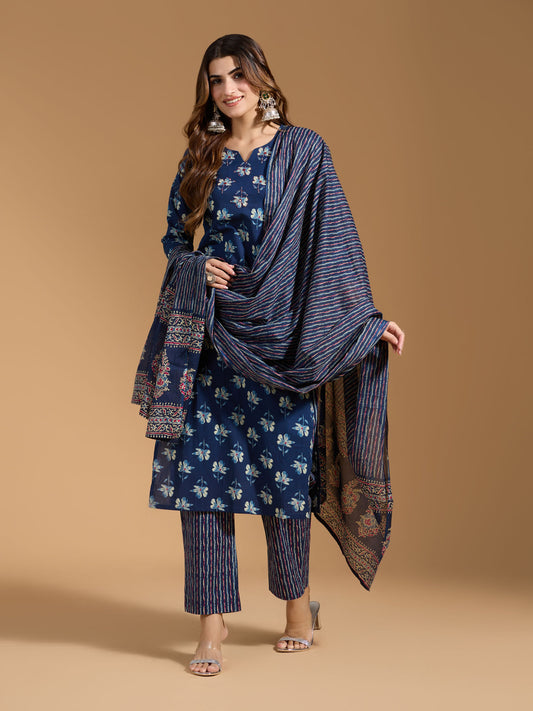 Dhiyona RV Women's Exclusive Soft Cotton Fabric Printed Kurtaset With Dupatta