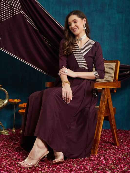 Dhiyona RV Women's Exclusive Roman Silk Fabric Solid Print Anarkali Kurtaset With Dupatta.
