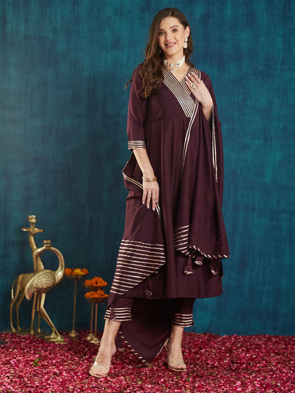 Dhiyona RV Women's Exclusive Roman Silk Fabric Solid Print Anarkali Kurtaset With Dupatta.
