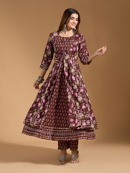 Dhiyona RV Women's Exclusive Jaipuri Cotton Fabric Printed Anarkali Kurtaset With Dupatta.