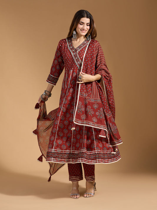 Dhiyona RV Women's Exclusive Jaipuri Cotton Fabric Printed Anarkali Kurtaset With Dupatta.