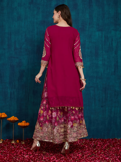 Dhiyona RV Women's Faux Georgette Fabric Zari Sequence embroidery Work Kurtaset With Dupatta
