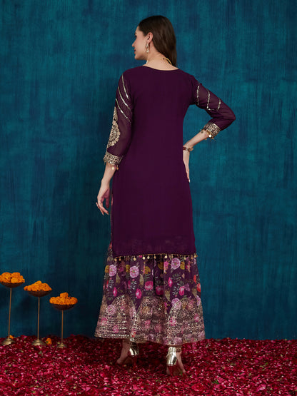 Dhiyona RV Women's Faux Georgette Fabric Zari Sequence embroidery Work Kurtaset With Dupatta
