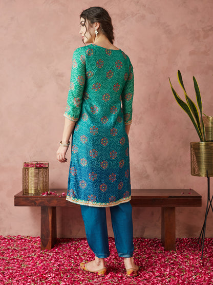 Dhiyona RV Women's Exclusive Pure Silk Fabric Bandhej Print Straight Kurtaset With Dupatta.