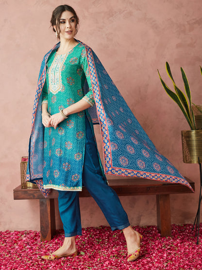 Dhiyona RV Women's Exclusive Pure Silk Fabric Bandhej Print Straight Kurtaset With Dupatta.