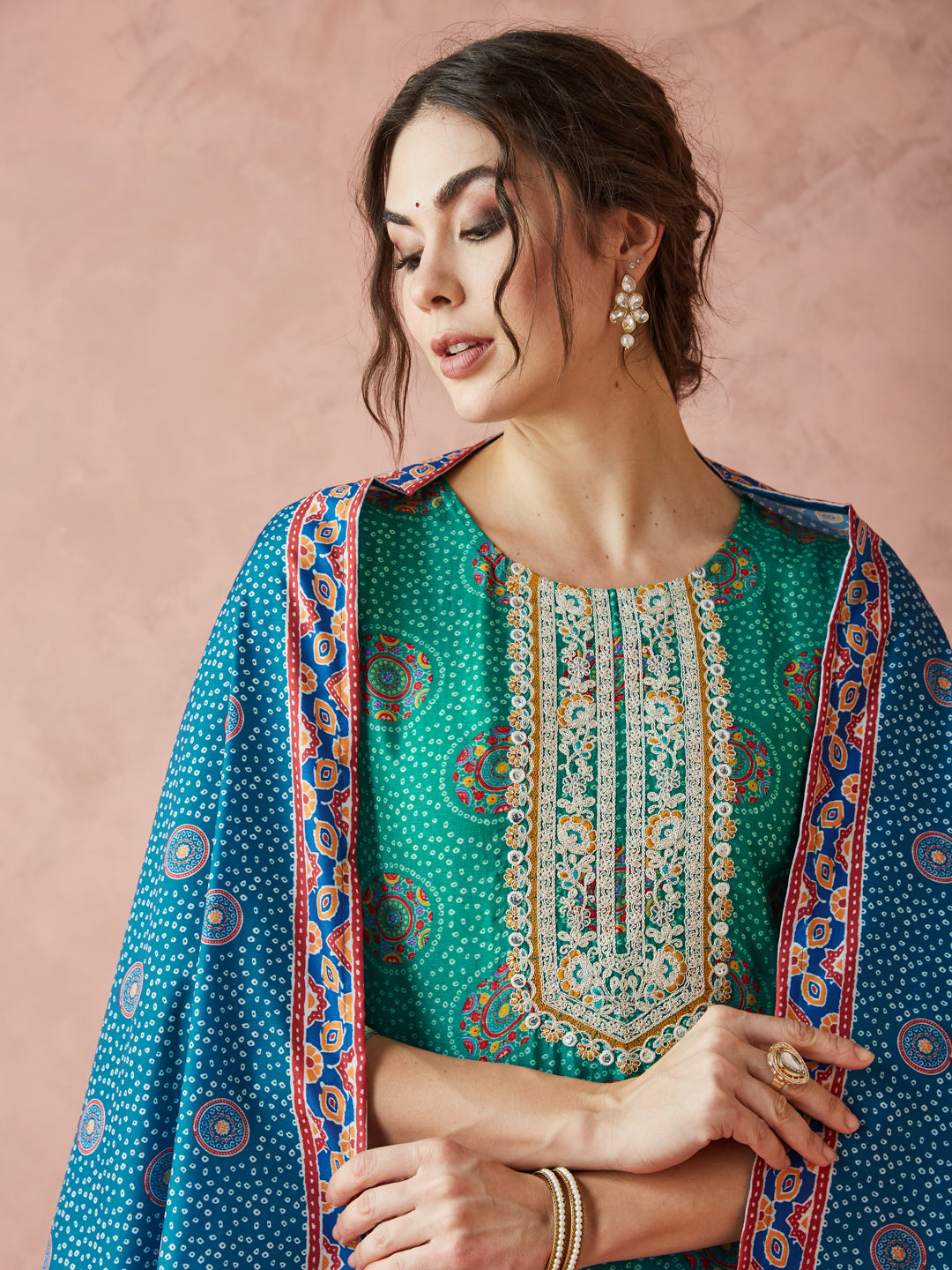 Dhiyona RV Women's Exclusive Pure Silk Fabric Bandhej Print Straight Kurtaset With Dupatta.