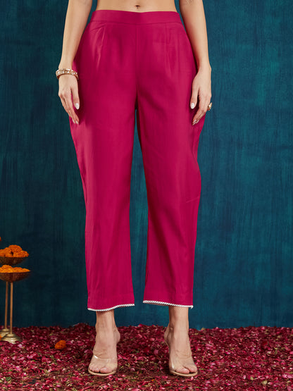 Dhiyona RV Women's Roman Silk Cross-Stitch Embroidered Flared Kurti with Pants