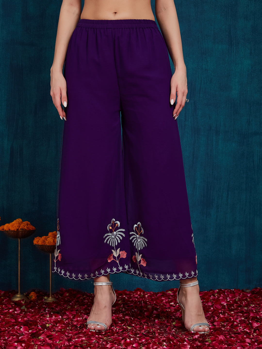 Dhiyona RV Women's Faux Georgette Fabric Thread Embroidery Kurta set With Dupatta