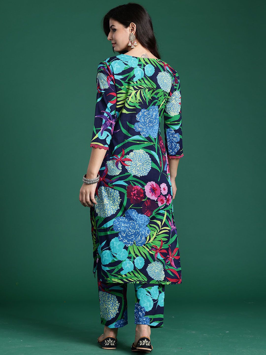 Dhiyona IE Tropical Printed V-Neck Pure Cotton Tunic With Trouser