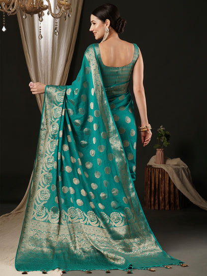 Women's Georgette Light Blue Woven Design Designer Saree With Blouse Piece