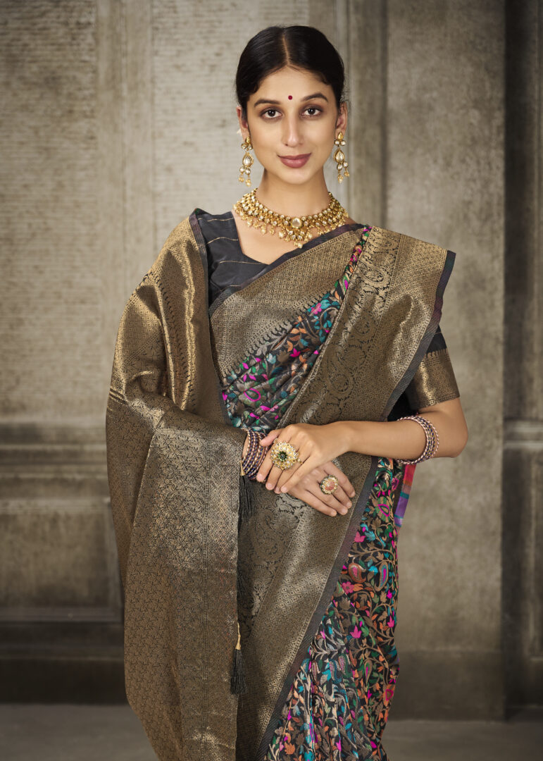 Dhiyona GR Women's Aroma Ebony Black Woven Banarasi Art Silk Saree