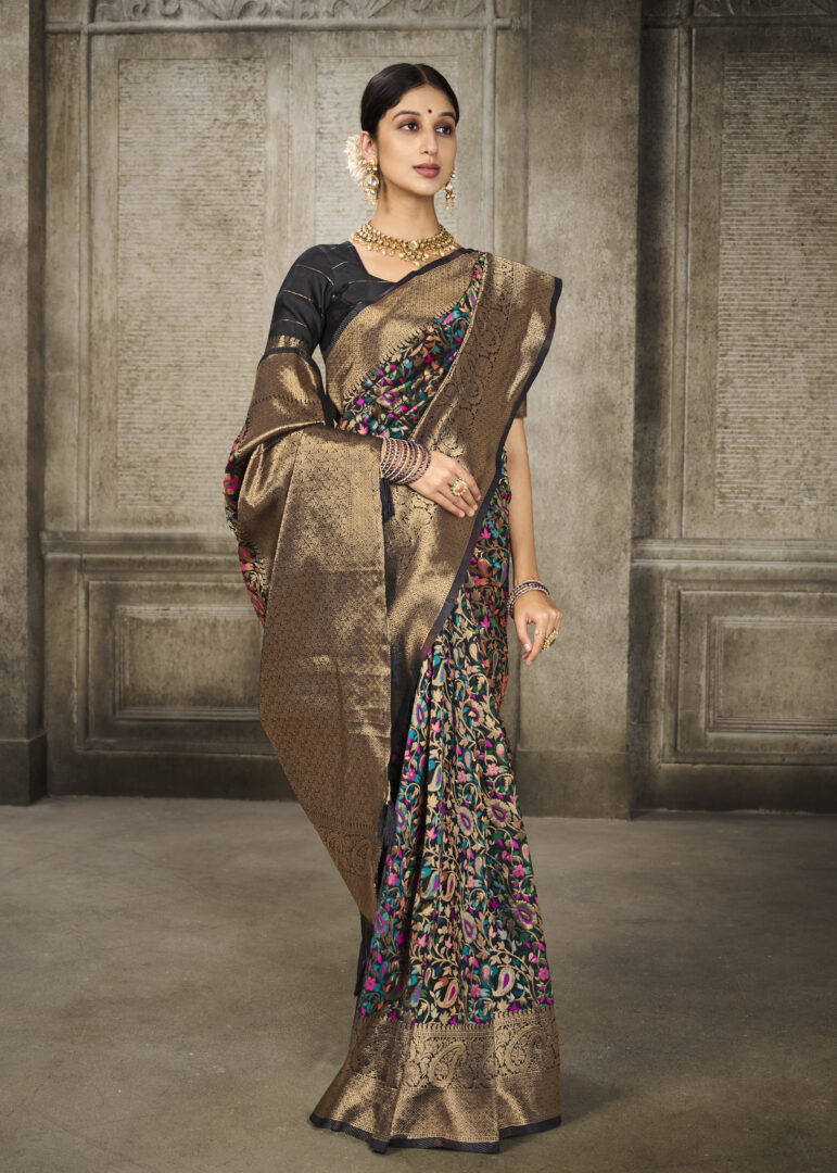 Dhiyona GR Women's Aroma Ebony Black Woven Banarasi Art Silk Saree