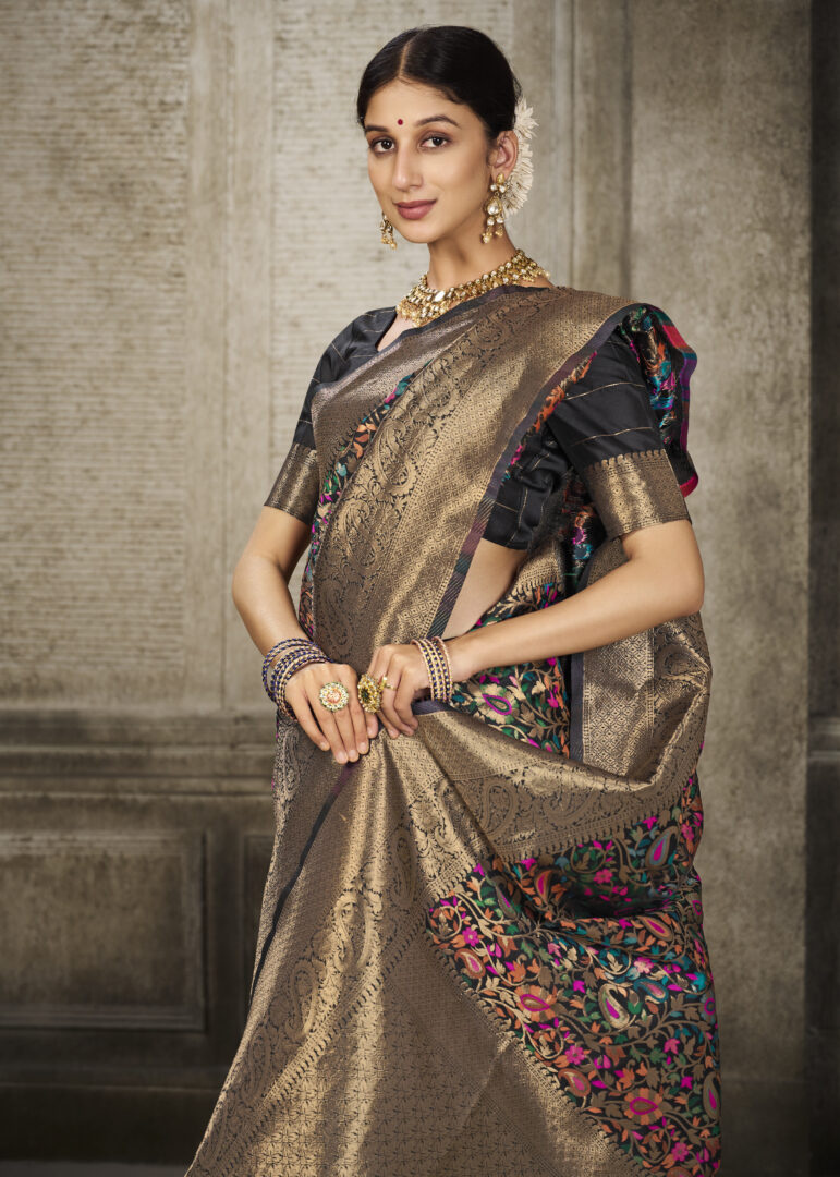 Dhiyona GR Women's Aroma Ebony Black Woven Banarasi Art Silk Saree
