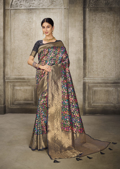 Dhiyona GR Women's Aroma Ebony Black Woven Banarasi Art Silk Saree