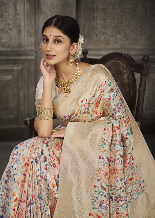 Dhiyona GR Women's Aroma Cotton White Woven Banarasi Art Silk Saree