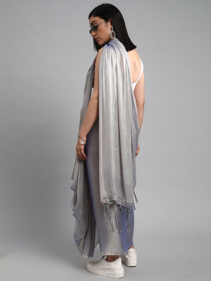 Women's Poly Georgette Grey Solid Designer Saree With Blouse Piece