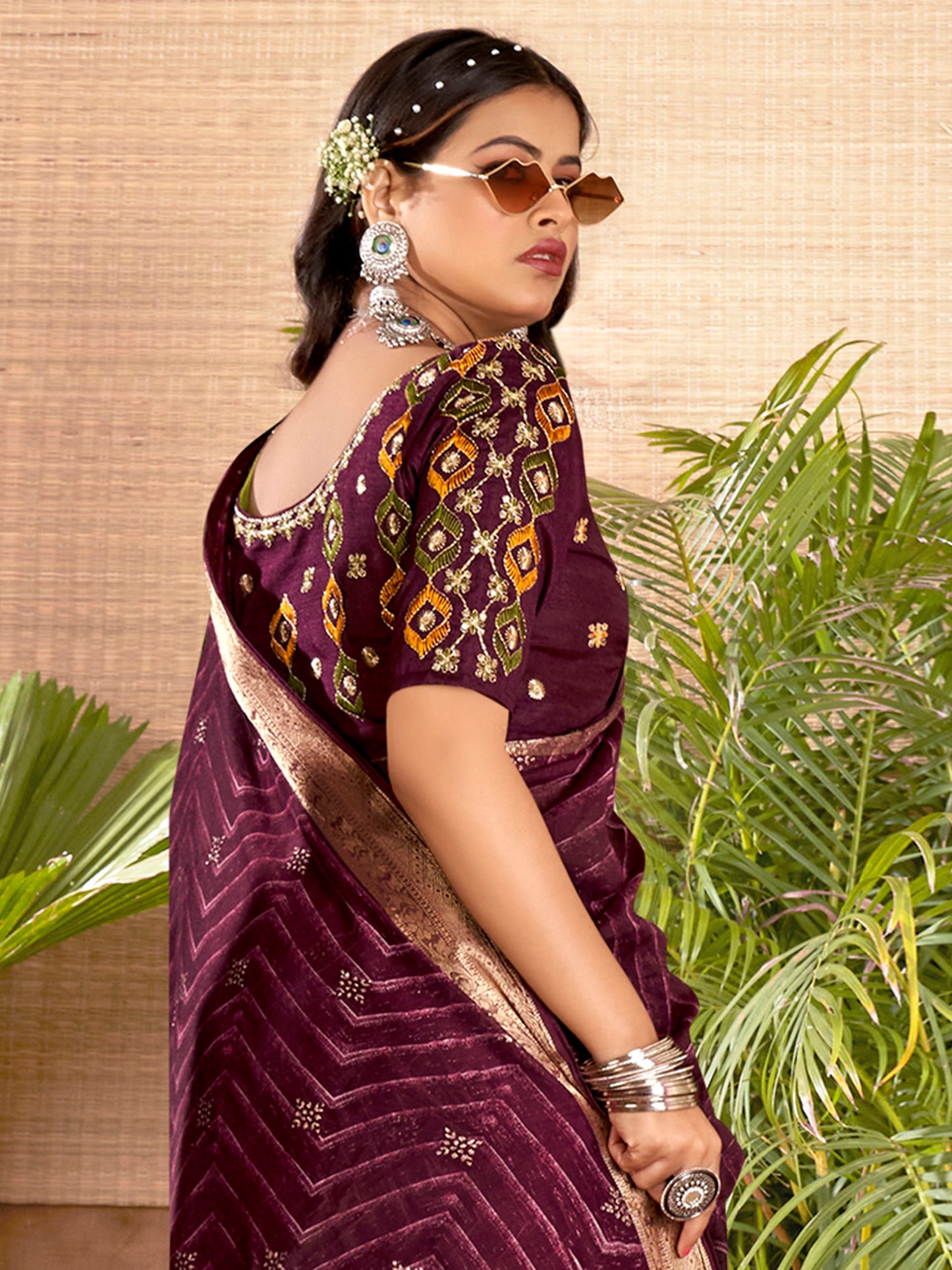 Women's Cotton Silk Purple Woven Design Designer Saree With Blouse Piece