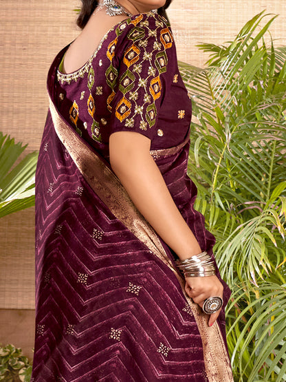 Women's Cotton Silk Purple Woven Design Designer Saree With Blouse Piece