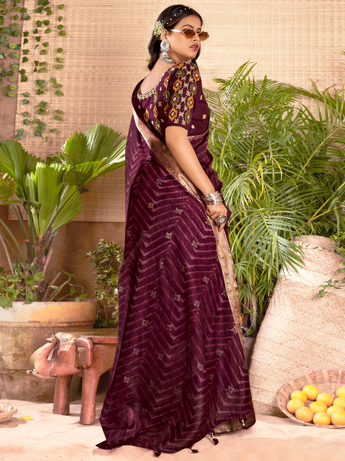 Women's Cotton Silk Purple Woven Design Designer Saree With Blouse Piece