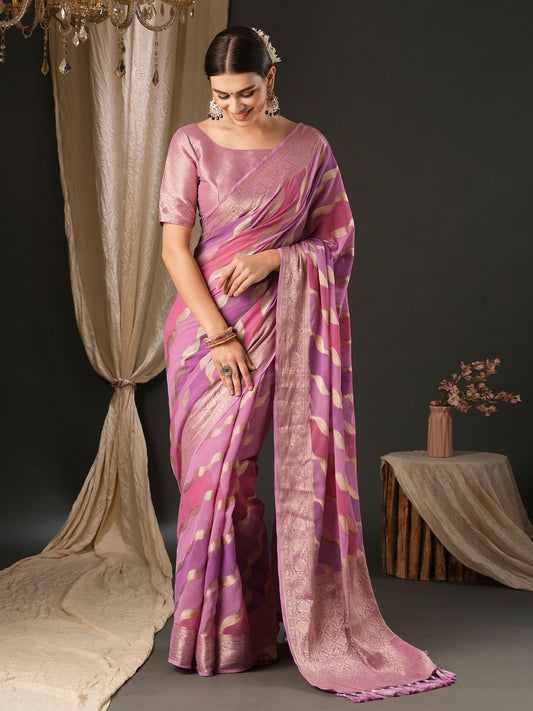 Women's Georgette Mauve Woven Design Designer Saree With Blouse Piece