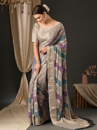 Women's Georgette Grey Woven Design Designer Saree With Blouse Piece